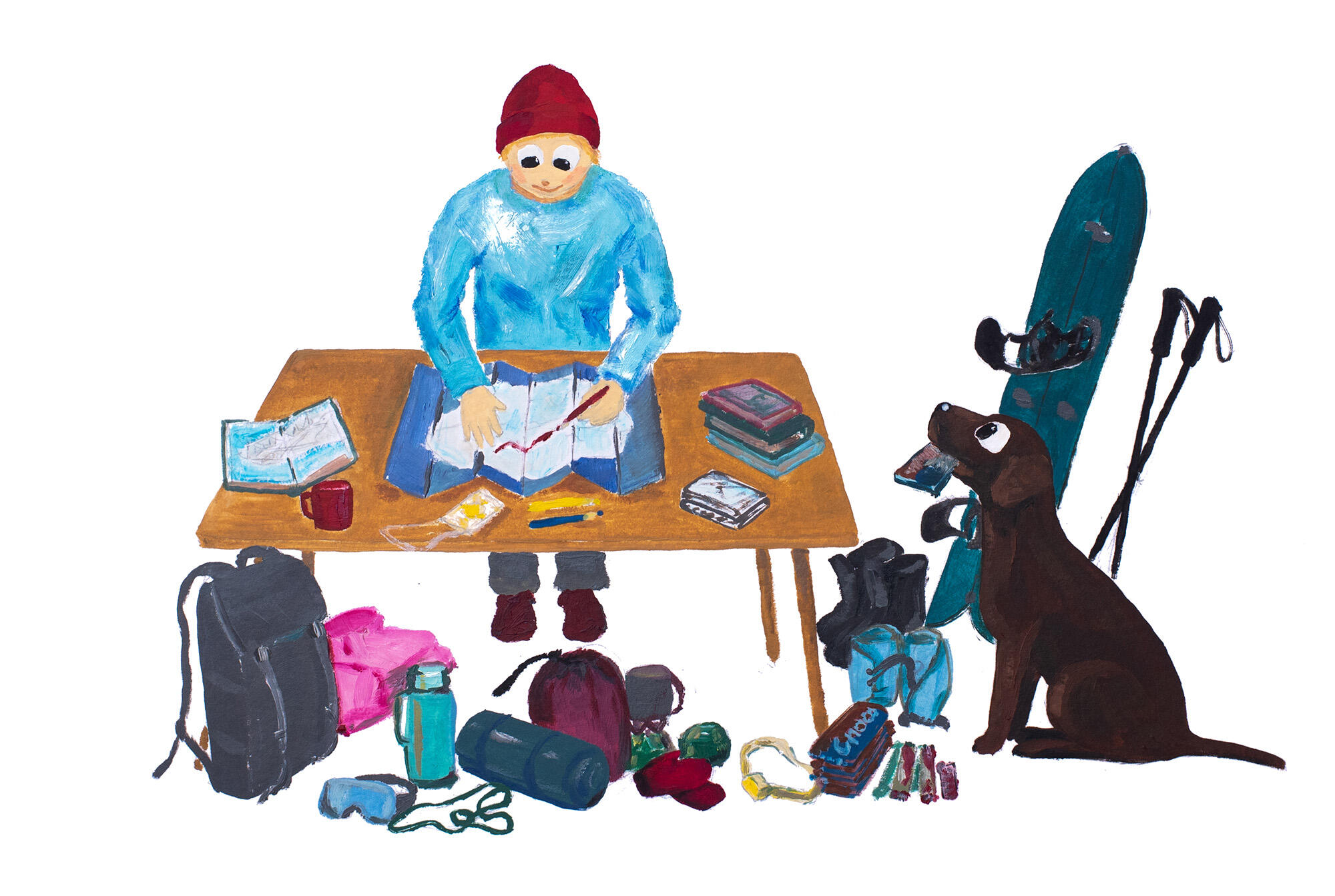 Illustration-packing-splitboard-oil-painting